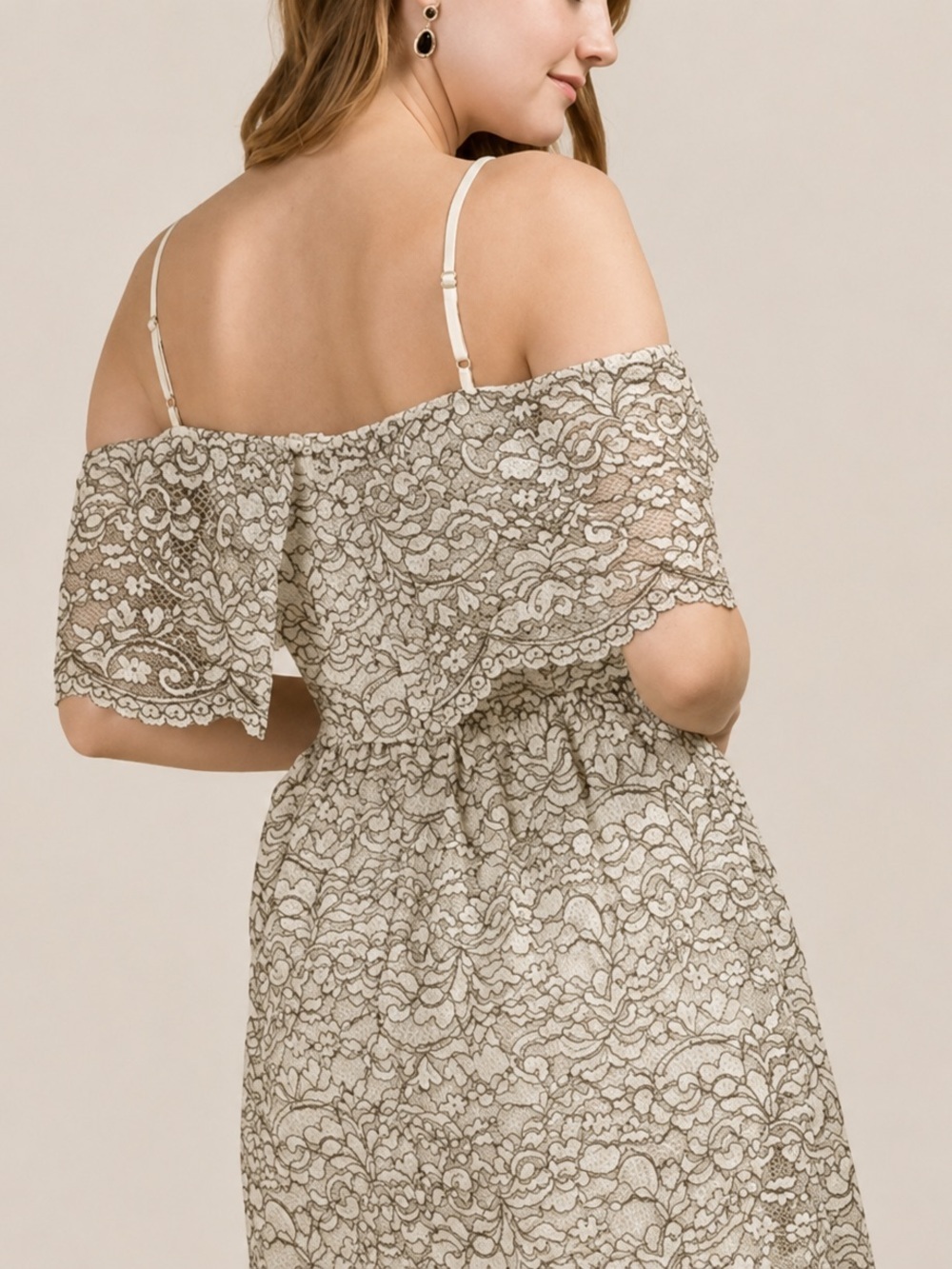 Francesca’s Lace Flounce Overlay Dress Cream/Black-Medium - Picture 3 of 9